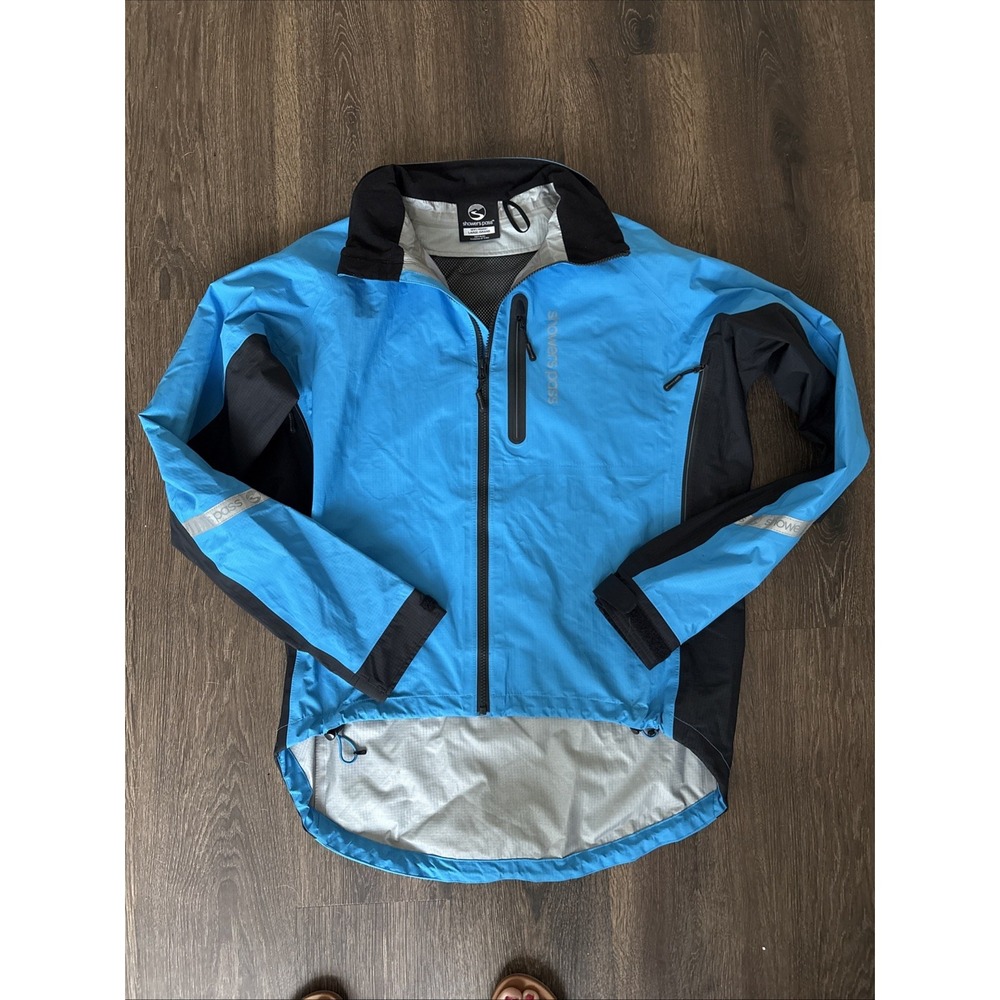 Showers Pass Men's Cycling Rain Jacket LARGE Blue Zip Vented Reflective MINT